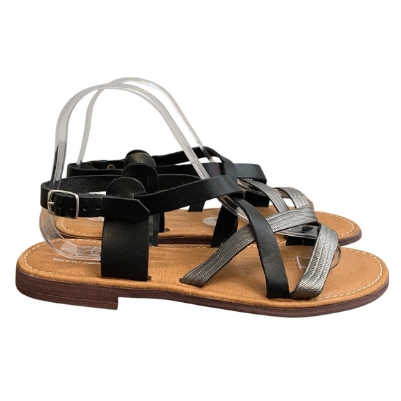 Bos & Co Ionna Gladiator Sandals Sz 9 Black Silver Strappy Leather Made in Italy - Picture 2 of 10